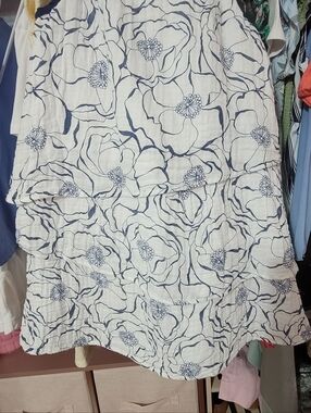 Maggie Breen too Blue Floral White Gauzy tiered Dress Size 10 Sundress USA